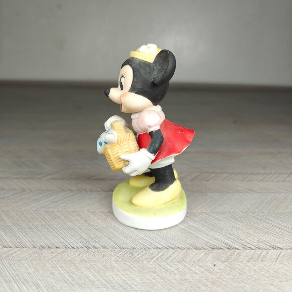 Vintage Walt Disney Productions Minnie Mouse With Picnic Basket Ceramic Figurine - Picture 4 of 6